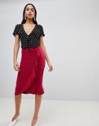 Asos Design Ruffle Front Wrap Pencil Skirt - Red