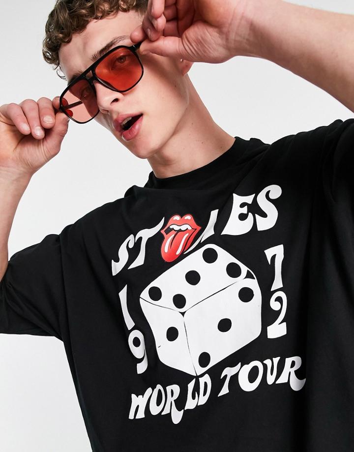 Asos Design Oversized T-shirt With Rolling Stones Print In Black