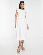 Vero Moda Midi Open Tie Back Dress With Frill Detail In White