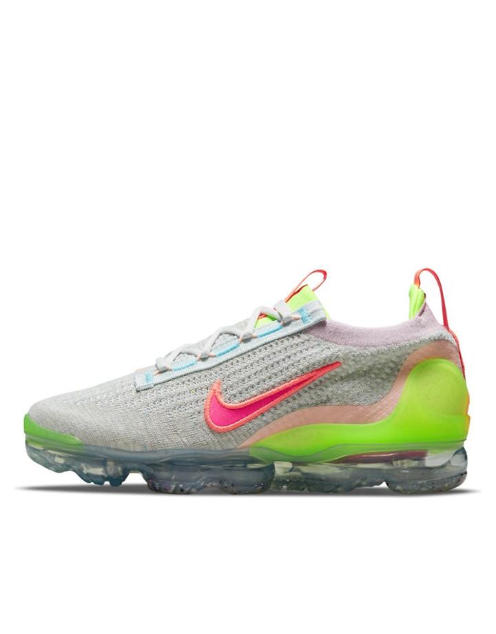 Nike Air Vapormax 2021 Flyknit Sneakers In Photon Dust/hyper Pink-grey