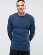 New Look Ribbed Muscle Fit Sweater With Crew Neck In Navy - Navy
