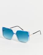 Asos Design Recycled 70s Tubular Frame Sunglasses In Blue