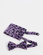 Devils Advocate Lilac Leopard Print Bow Tie And Pocket Square Set-purple