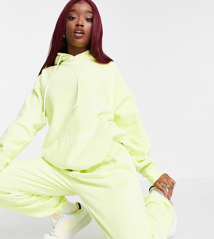 Asyou Branded Coordinating Hoodie In Neon Lime Yellow