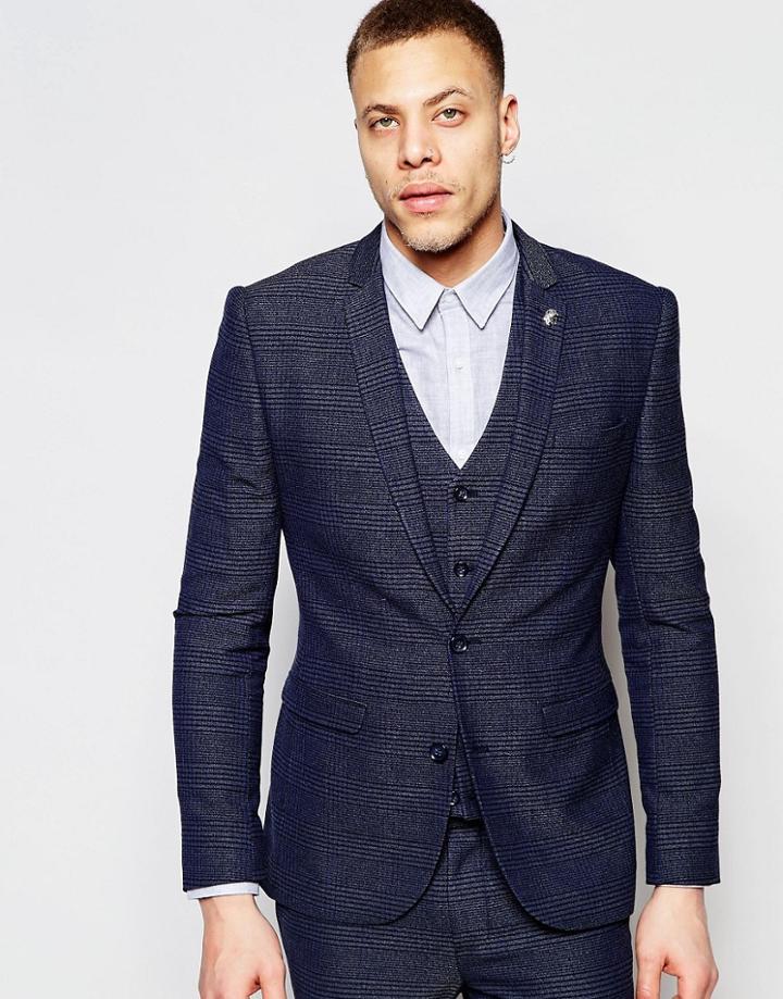 Asos Super Skinny Suit Jacket In Check In Blue
