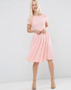Asos Midi Pleated Skater Dress With Scoop Back - Pink