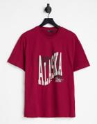 Asos Design Relaxed T-shirt In Dark Red With Alaska Varsity Front Print