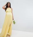 Tfnc Maternity Pleated Maxi Bridesmaid Dress - Yellow
