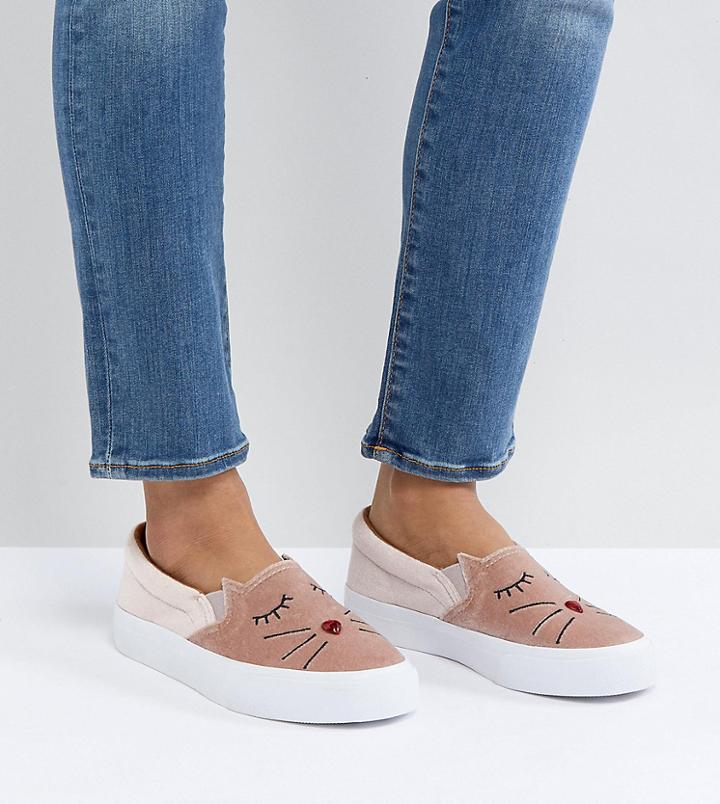 Asos Delicate Embroidered Cat Sneakers - Pink