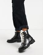 Sorel Lennox Lace Cozy Flat Ankle Boot In Black Patent With Lining