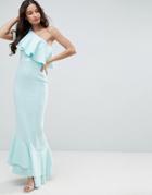 Asos One Shoulder Ruffle Top Asymmetric Hem Maxi Dress - Blue
