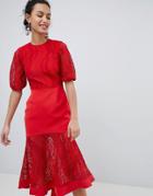 Keepsake Lace Midi Dress In Ruby Red - Red