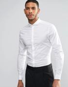 Asos Skinny Shirt In White With Cutaway Collar And Long Sleeves - White