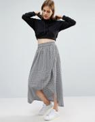 Asos Wrap Maxi Skirt In Gingham - Multi