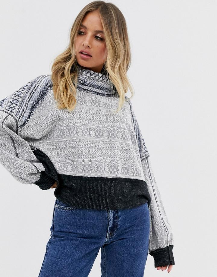 Free People At The Lodge Roll Neck Sweatshirt-gray
