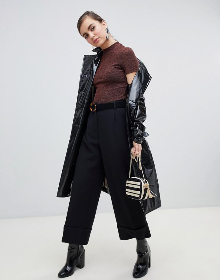 Monki Cropped Tailored Pants In Black - Black