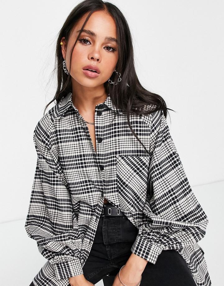 Topshop Oversized Check Shirt In Monochrome-multi