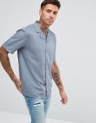 Another Influence Plain Revere Collar Short Sleeve Shirt - Blue