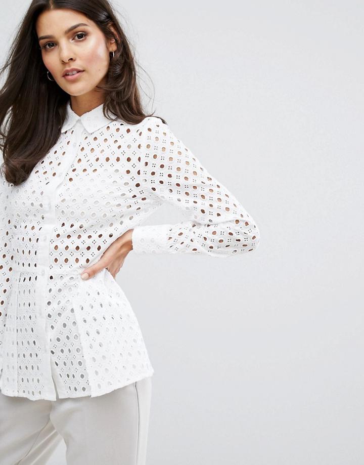 Warehouse Broderie Peplum Shirt - White