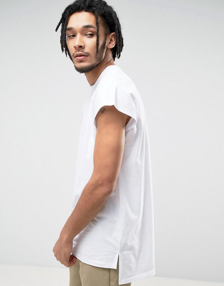 Asos Sleeveless T-shirt With Splice Detail In White - White