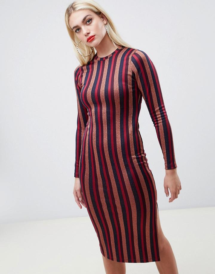 Asos Design Glitter Stripe Bodycon Midi Dress - Multi