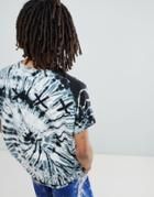 Asos Design Oversized Longline T-shirt With Roll Sleeve And Spiral Tie Dye Wash With Back Cross Eyelet Detail - Gray