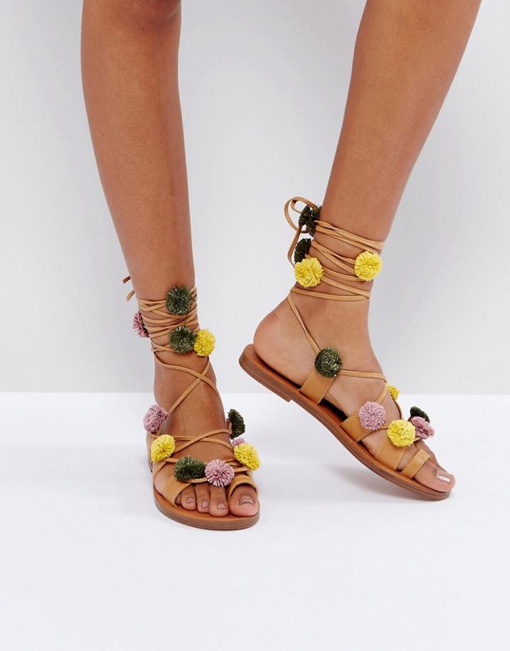 Pull & Bear Pom Pom Sandal - Tan