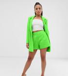 Asos Design Petite Suit Shorts In Pop Green - Green