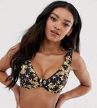 Asos Design Fuller Bust Exclusive Bunny Tie Underwire Bikini Top In Golden Shell Baroque-multi