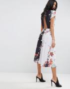 Asos Midi Dress With High Neck And Open Back In Placement Swan Print -