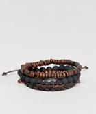 Asos Leather And Beaded Bracelet Pack In Black And Brown - Brown