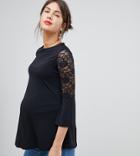Bluebelle Maternity Swing Top With Lace Inset Sleeve In Black - Black