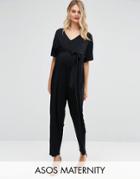 Asos Maternity Belted Jumpsuit With Kimono Sleeve - Black