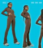 Collusion Rib Flare Zip Through Jumpsuit In Chocolate-brown