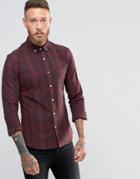 Asos Skinny Check Shirt In Burgundy With Long Sleeves - Brown