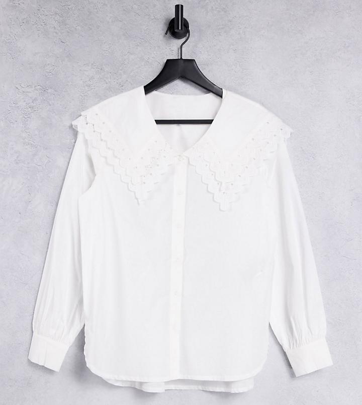Pieces Maternity Oversized Collar Shirt In White