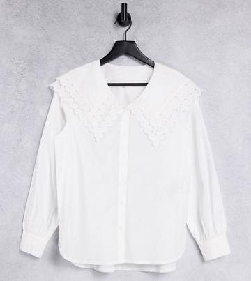 Pieces Maternity Oversized Collar Shirt In White