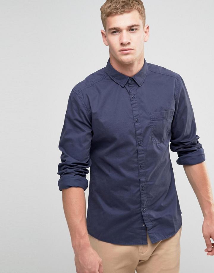 Esprit Brushed Cotton Shirt In Regular Fit - Navy