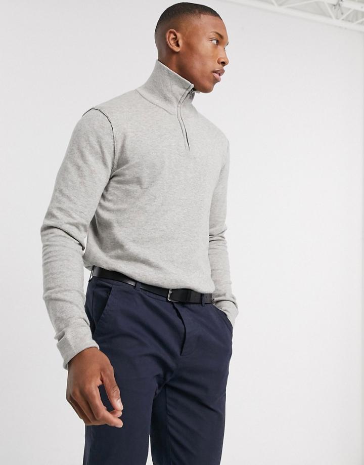 Jack & Jones Premium Quarter Zip Knitted Sweater In Gray