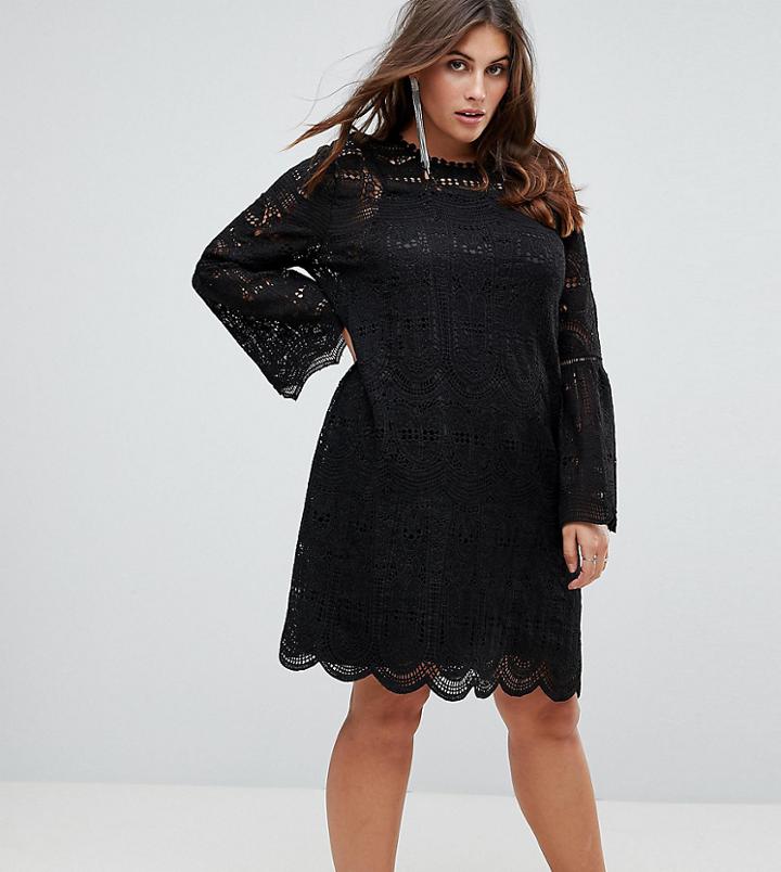 Uttam Boutique Plus Bell Sleeve Lace Dress - Black