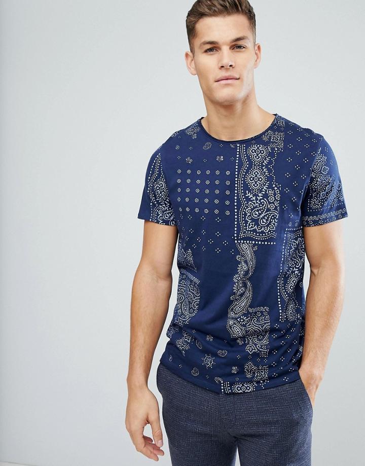 Stradivarius T-shirt With Paisley Print In Navy - Navy
