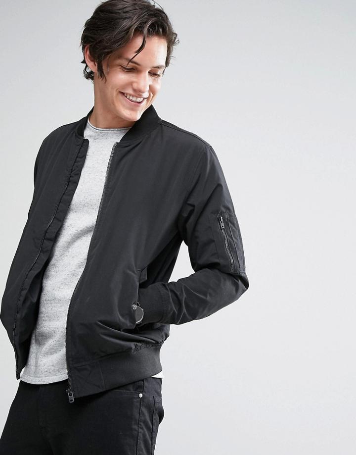 Jack & Jones Core Ma1 Bomber Jacket In Lightweight - Black