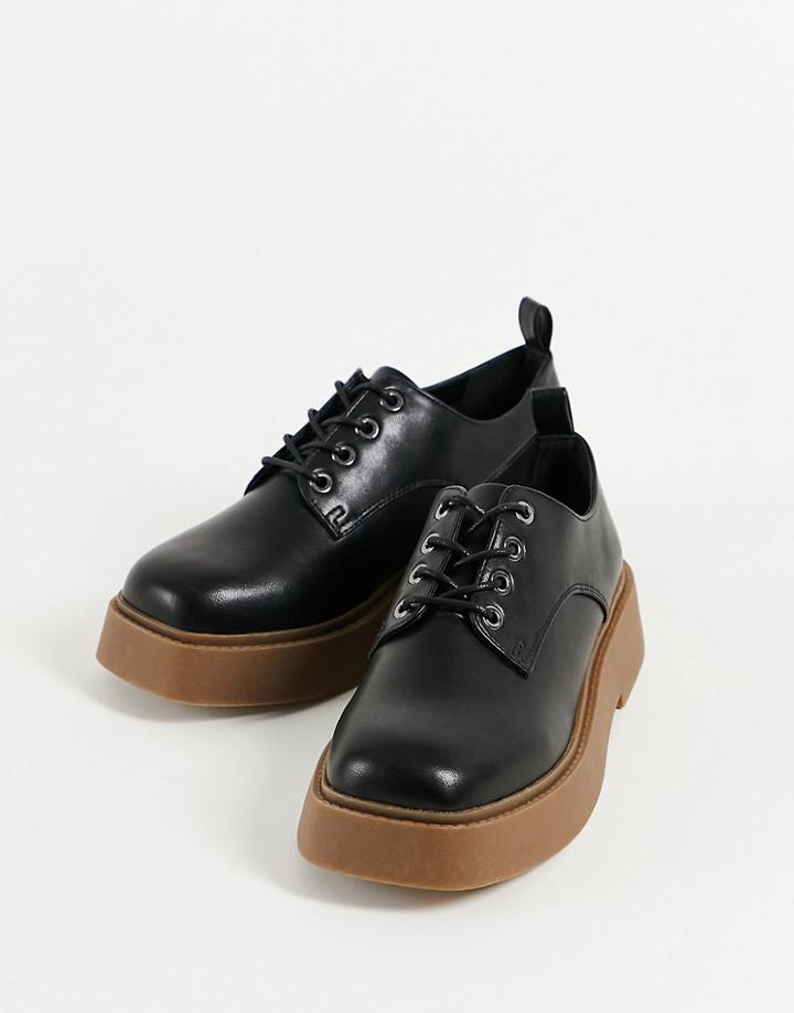 Asos Design Martial Chunky Lace Up Flat Shoes In Black