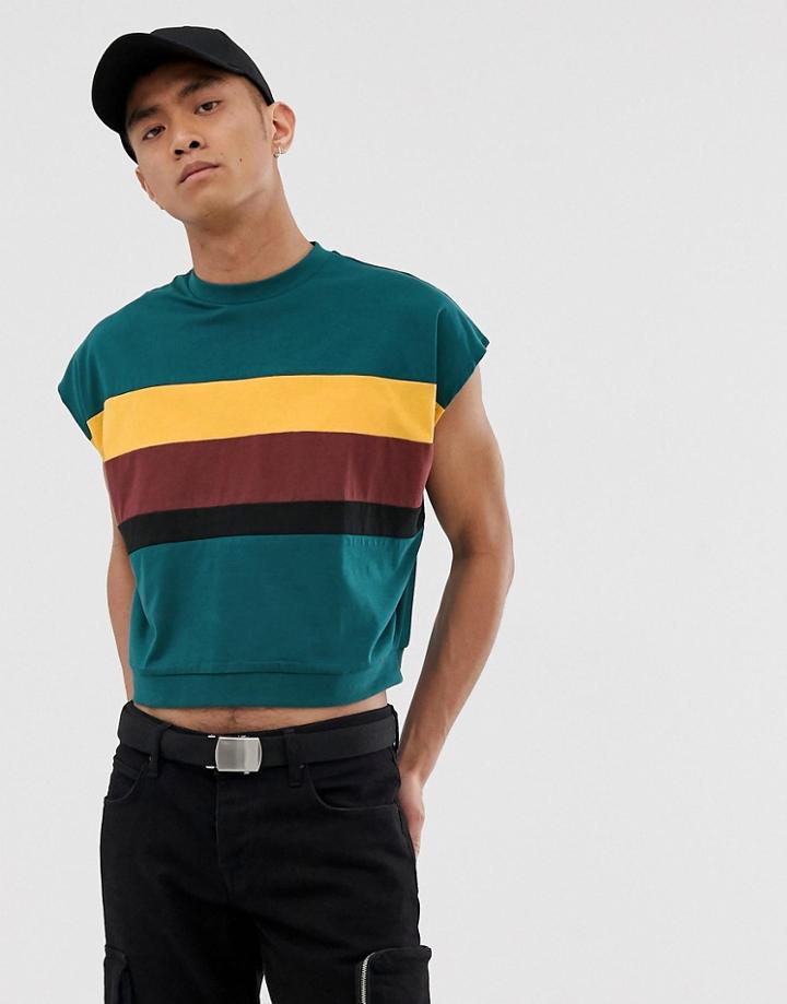 Asos Design Boxy Tank Tank With Color Block In Green - Green