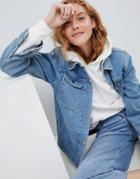 Asos Design Denim Girlfriend Jacket In Stonewash Blue - Blue