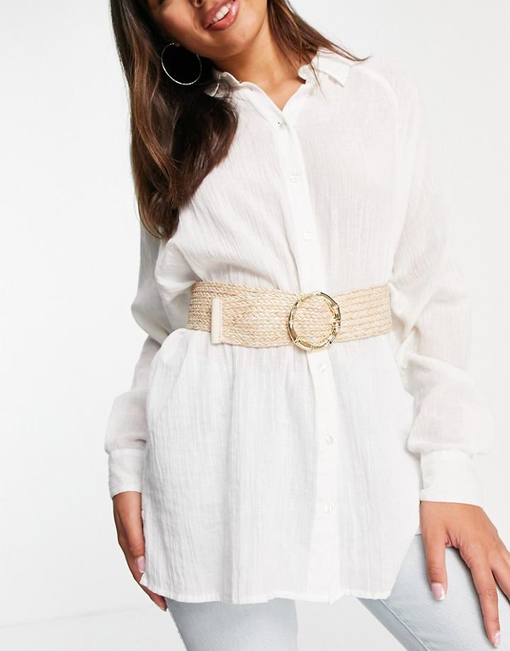 Pieces Circle Buckle Straw Belt In Natural-neutral