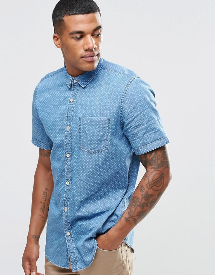 New Look Denim Shirt With Micro Print In Regular Fit - Blue