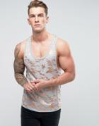 Asos Extreme Racer Back Tank With All Over Gold Metallic Camo Print - Gray