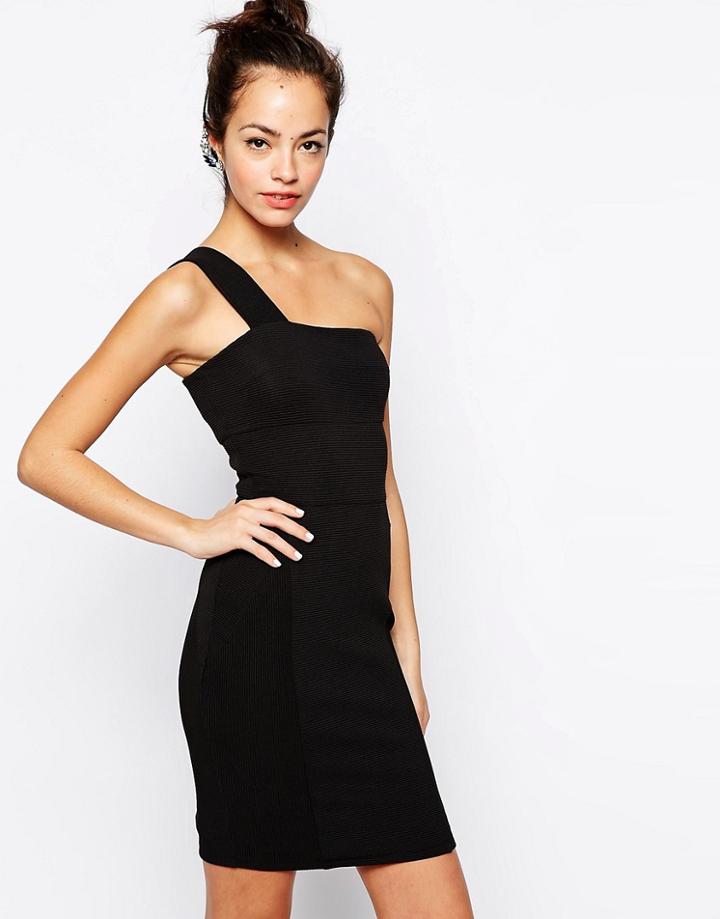 New Look Ribbed One Shoulder Body-conscious Dress - Black