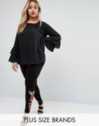 Club L Plus Leggings With Embroidered Panel - Black